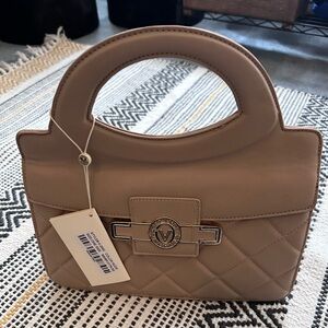 Valentino Orlandi Tan Quilted Satchel with Structured Design